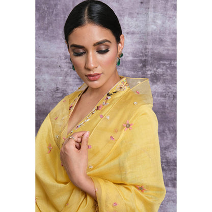 Label Niti Bothra Yellow French Knot Pocket Style Kurta With Palazzo