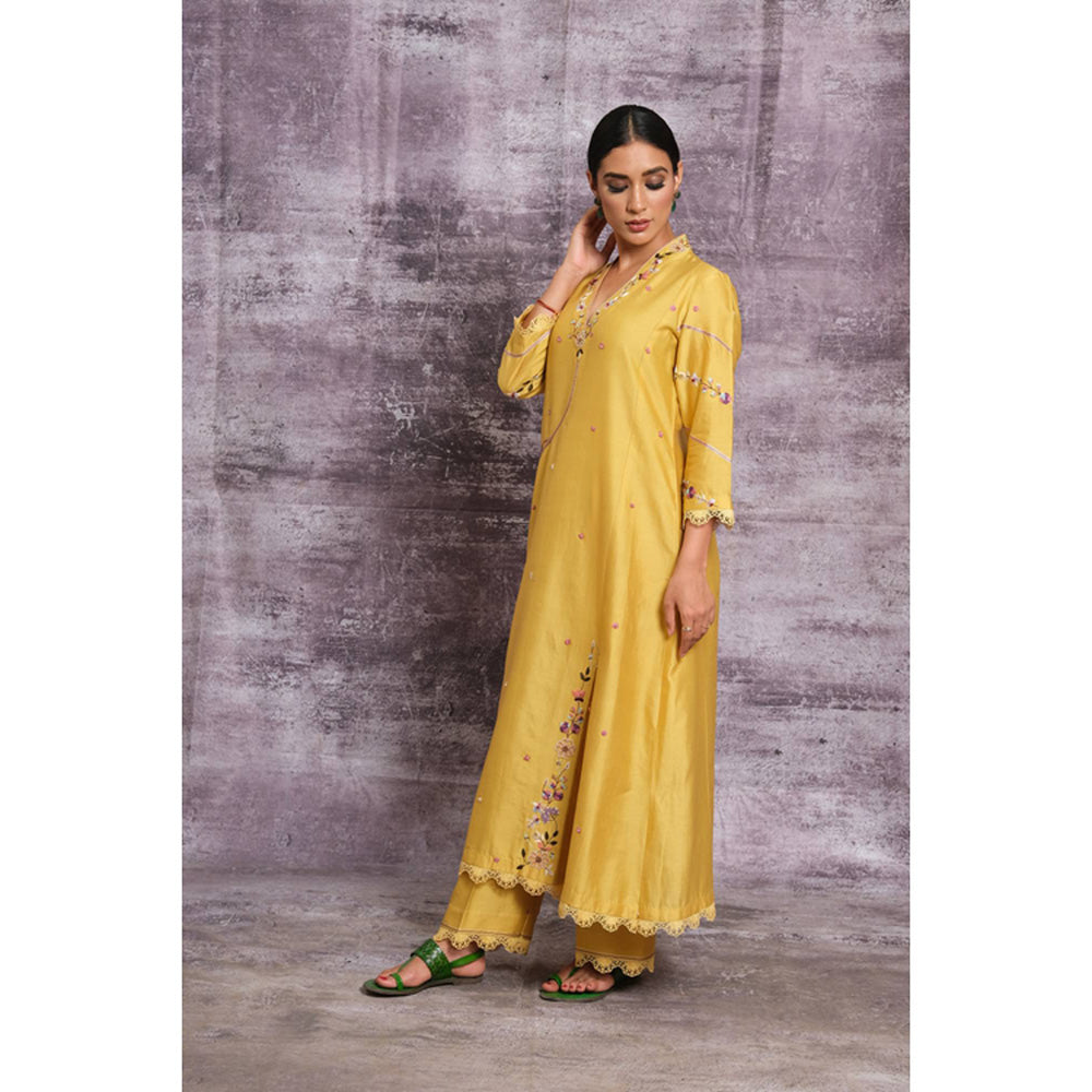 Label Niti Bothra Yellow French Knot Pocket Style Kurta With Palazzo