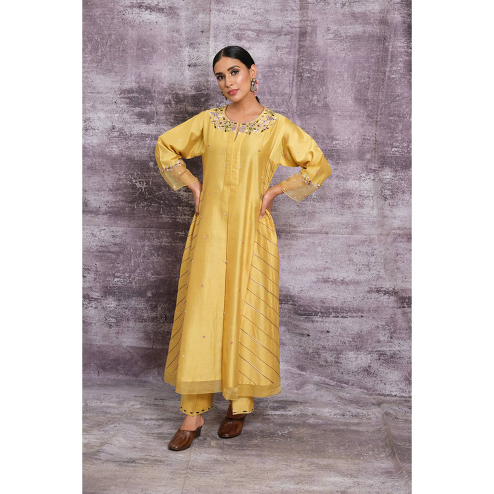 Label Niti Bothra Yellow French Knot Style Stripe Kurta With Palazzo