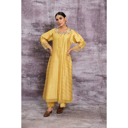 Label Niti Bothra Yellow French Knot Style Stripe Kurta With Palazzo