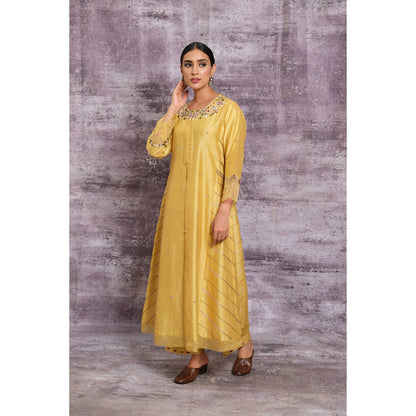Label Niti Bothra Yellow French Knot Style Stripe Kurta With Palazzo