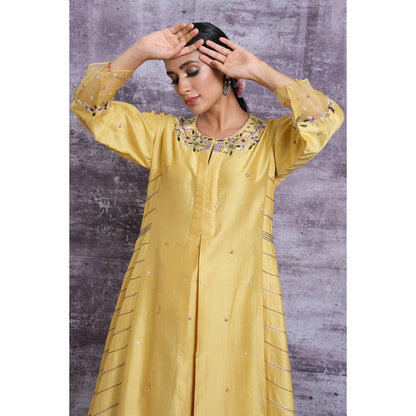 Label Niti Bothra Yellow French Knot Style Stripe Kurta With Palazzo