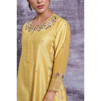 Label Niti Bothra Yellow French Knot Style Stripe Kurta With Palazzo