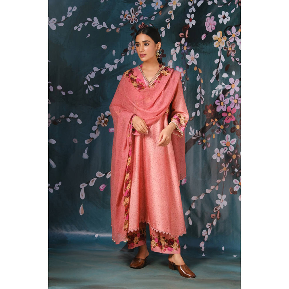 Label Niti Bothra Pink Vintage Rose Style Kurta With Palazzo And Dupatta