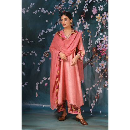 Label Niti Bothra Pink Vintage Rose Style Kurta With Palazzo And Dupatta