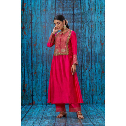 Label Niti Bothra Pink Lotus Yoke Heavy Neck Kurta With Palazzo