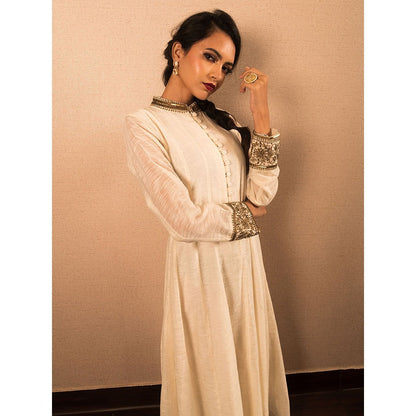 LABEL KIARSH White Chanderi Anarkali Kurta