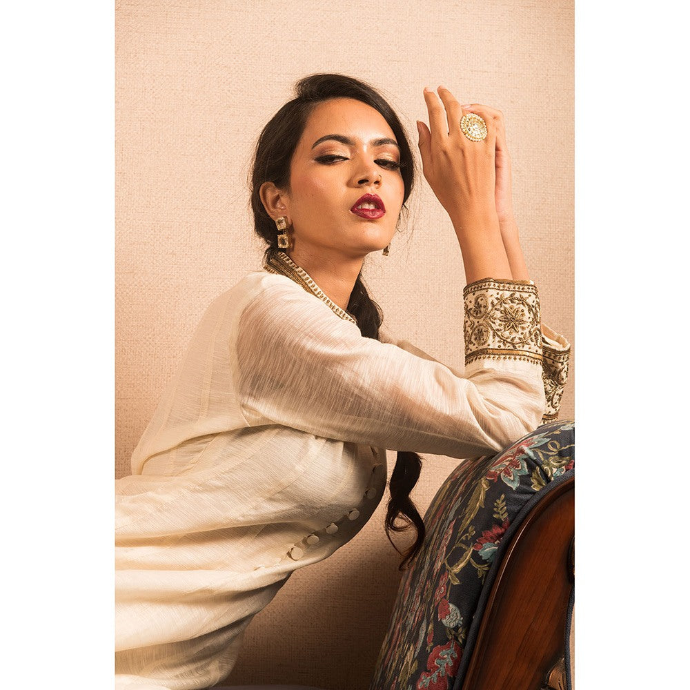 LABEL KIARSH White Chanderi Anarkali Kurta