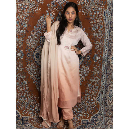 LABEL KIARSH Peach Pink Ombre Embellished Kurta with Dupatta (Set of 3)