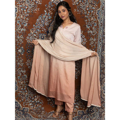 LABEL KIARSH Peach Pink Ombre Embellished Kurta with Dupatta (Set of 3)
