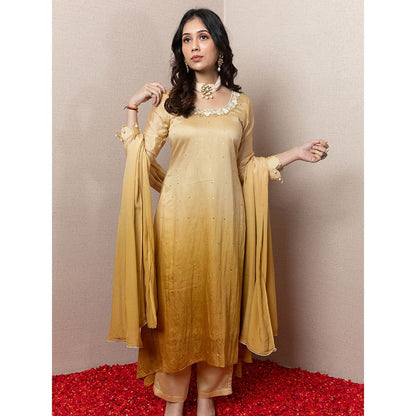 LABEL KIARSH Ombre Mustard Embellished Kurti with Dupatta (Set of 3)