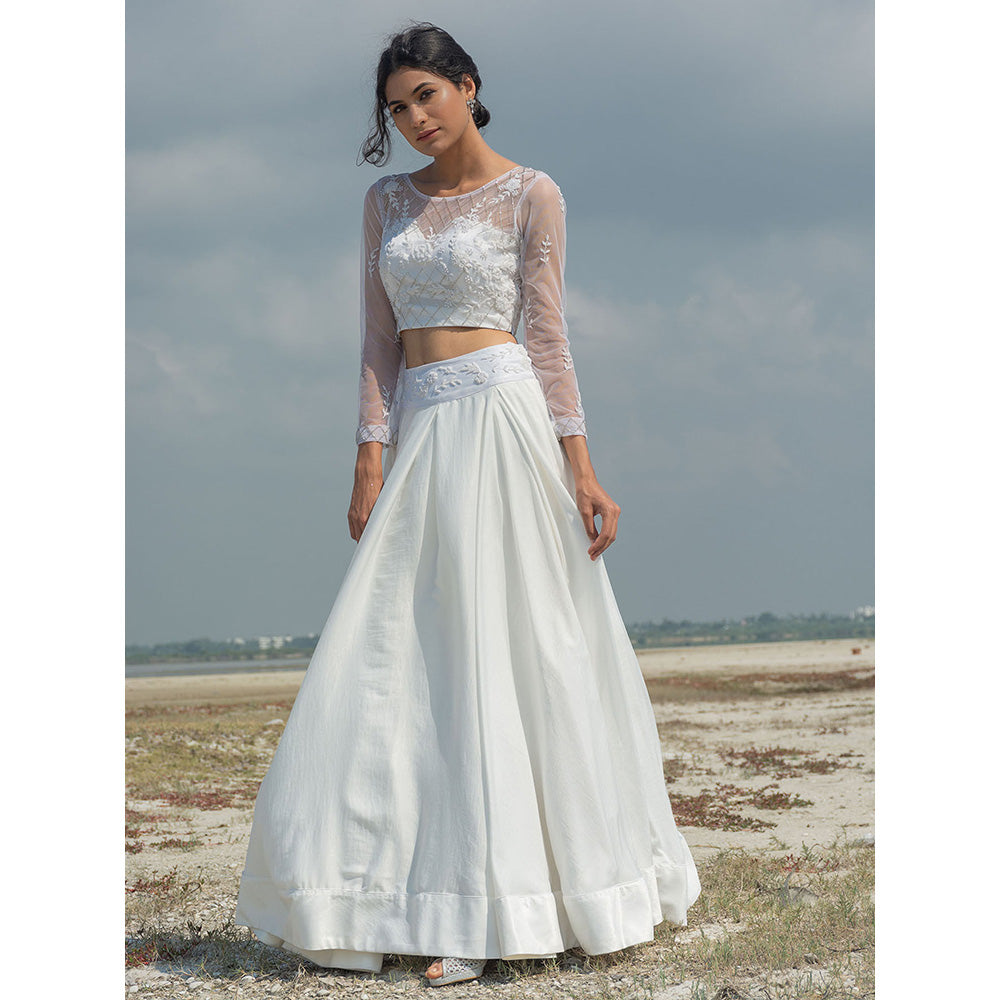 LABEL KIARSH Ivory White Embroidered Lehenga Choli (Set of 2)