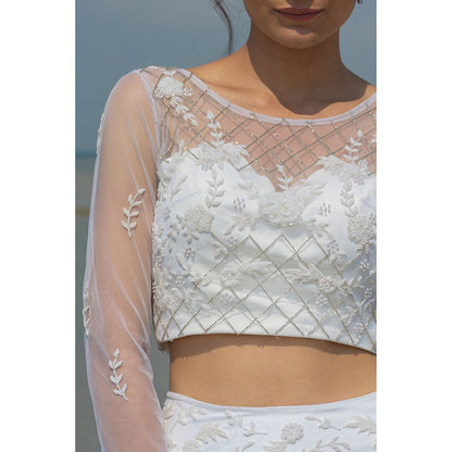 LABEL KIARSH Ivory White Embroidered Lehenga Choli (Set of 2)