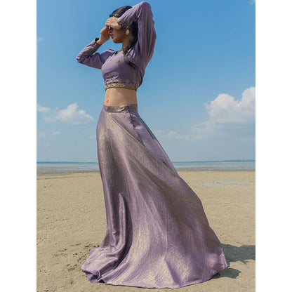 LABEL KIARSH Full Sleeved Lavender Lehenga and Choli (Set of 2)