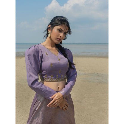 LABEL KIARSH Full Sleeved Lavender Lehenga and Choli (Set of 2)