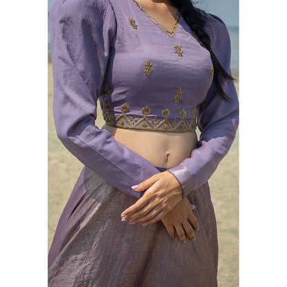 LABEL KIARSH Full Sleeved Lavender Lehenga and Choli (Set of 2)