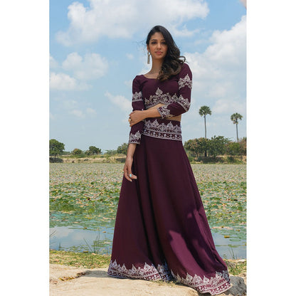 LABEL KIARSH Royal Wine Lehenga with Embellished Belt (Set of 3)