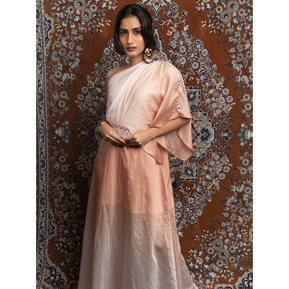 LABEL KIARSH Peach Pink Ombre One Shoulder Gown Dress