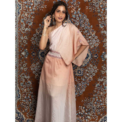LABEL KIARSH Peach Pink Ombre One Shoulder Gown Dress