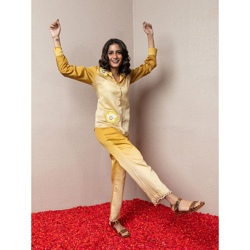LABEL KIARSH Ombre Mustard Embellished Co-Ord (Set of 2)