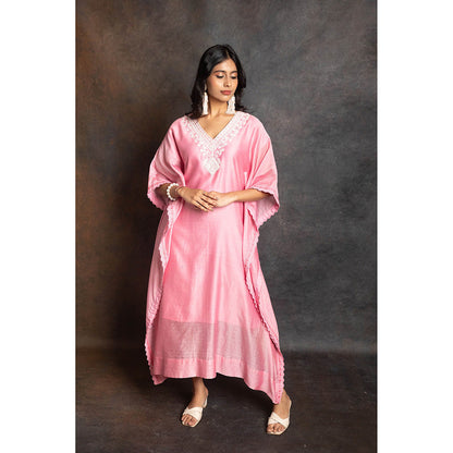 LABEL KIARSH Carnation Pink Embellished V-Neck Kaftan