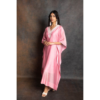 LABEL KIARSH Carnation Pink Embellished V-Neck Kaftan
