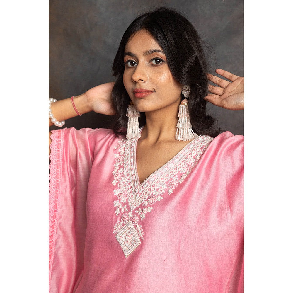 LABEL KIARSH Carnation Pink Embellished V-Neck Kaftan