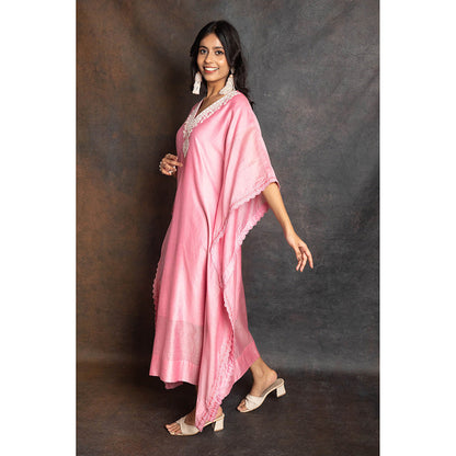 LABEL KIARSH Carnation Pink Embellished V-Neck Kaftan
