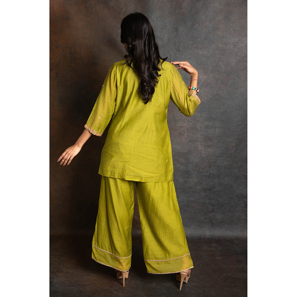 LABEL KIARSH Shamrock Green Embellished Tunic with Pant (Set of 2)