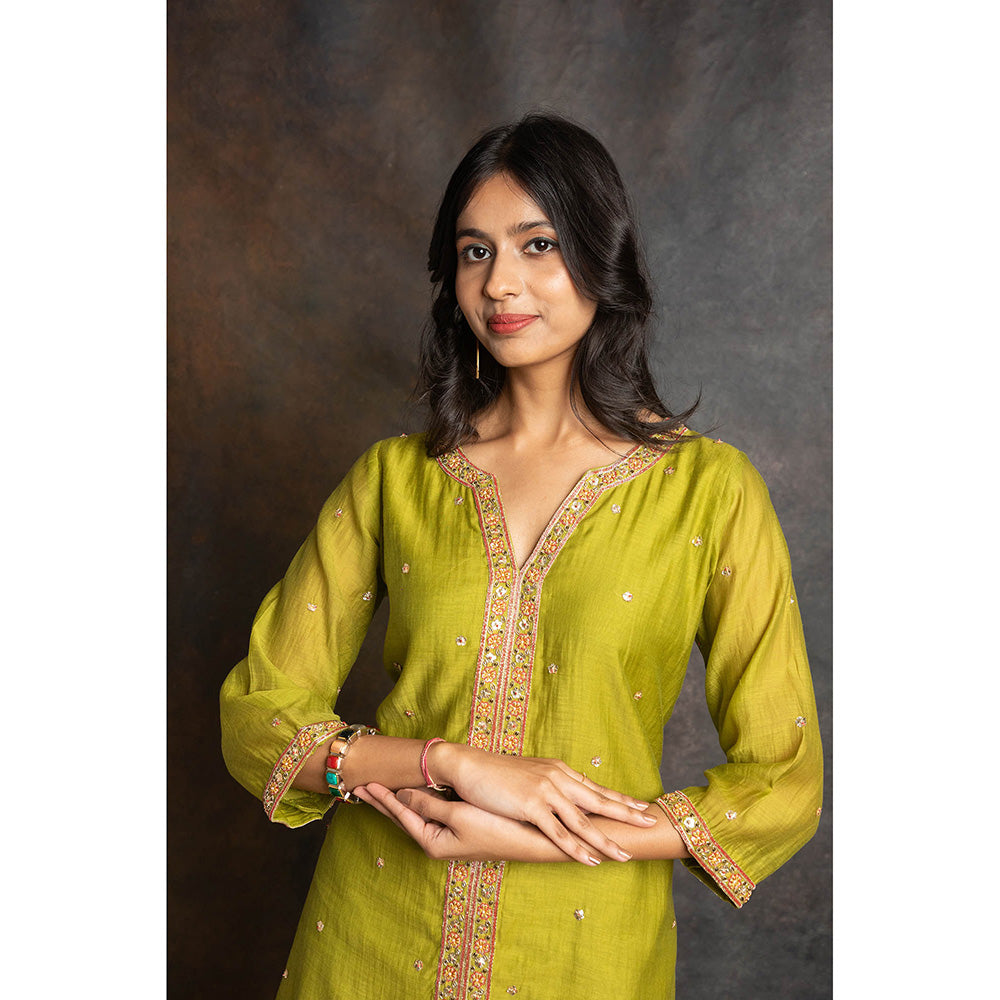 LABEL KIARSH Shamrock Green Embellished Tunic with Pant (Set of 2)