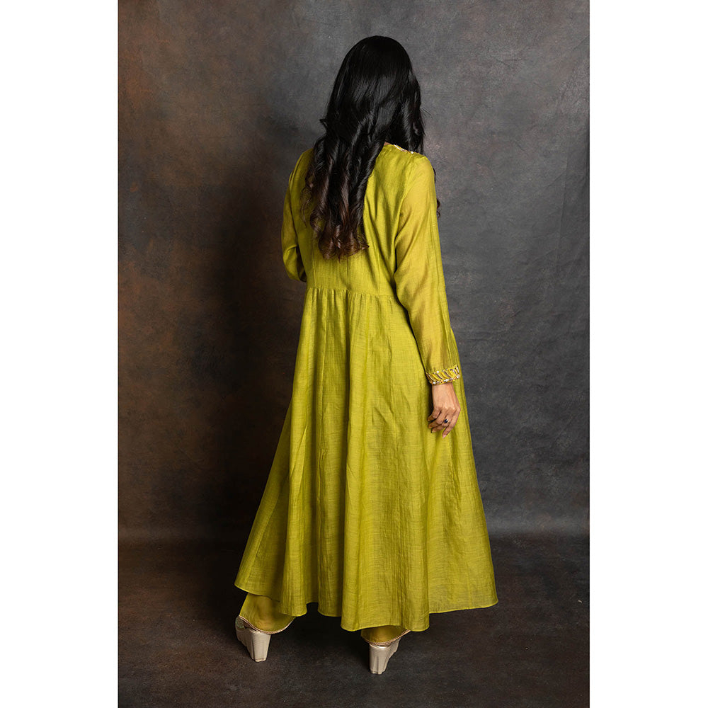 LABEL KIARSH Shamrock Green Embellished Anarkali with Pant and Dupatta (Set of 3)