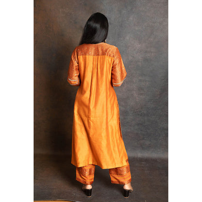 LABEL KIARSH Rust Orange Banarasi Embellished Kurta with Pant and Dupatta (Set of 3)