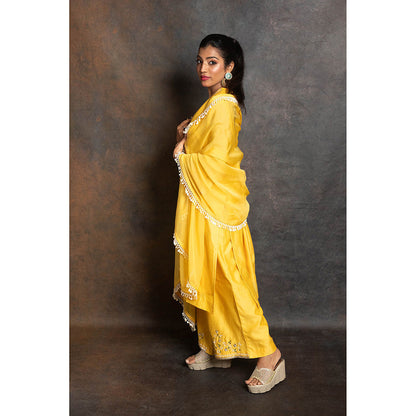 LABEL KIARSH Vivid Yellow Embellished Kurta with Palazzo and Dupatta (Set of 3)