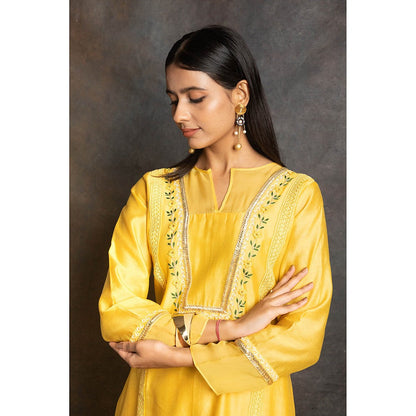 LABEL KIARSH Vivid Yellow Embellished Kurta with Palazzo and Dupatta (Set of 3)