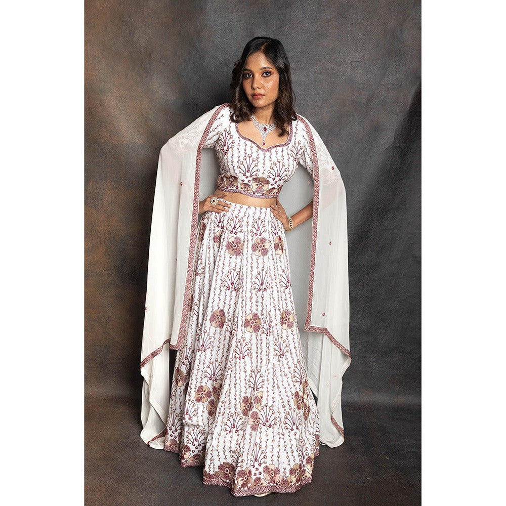 LABEL KIARSH Fusion White Lehenga with Blouse and Dupatta (Set of 3)