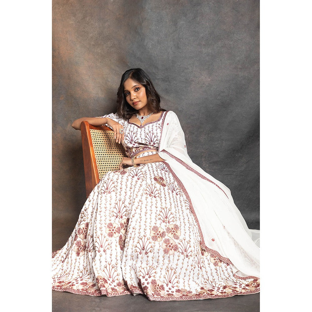 LABEL KIARSH Fusion White Lehenga with Blouse and Dupatta (Set of 3)