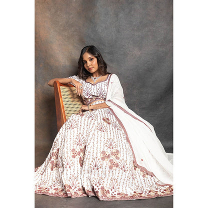 LABEL KIARSH Fusion White Lehenga with Blouse and Dupatta (Set of 3)