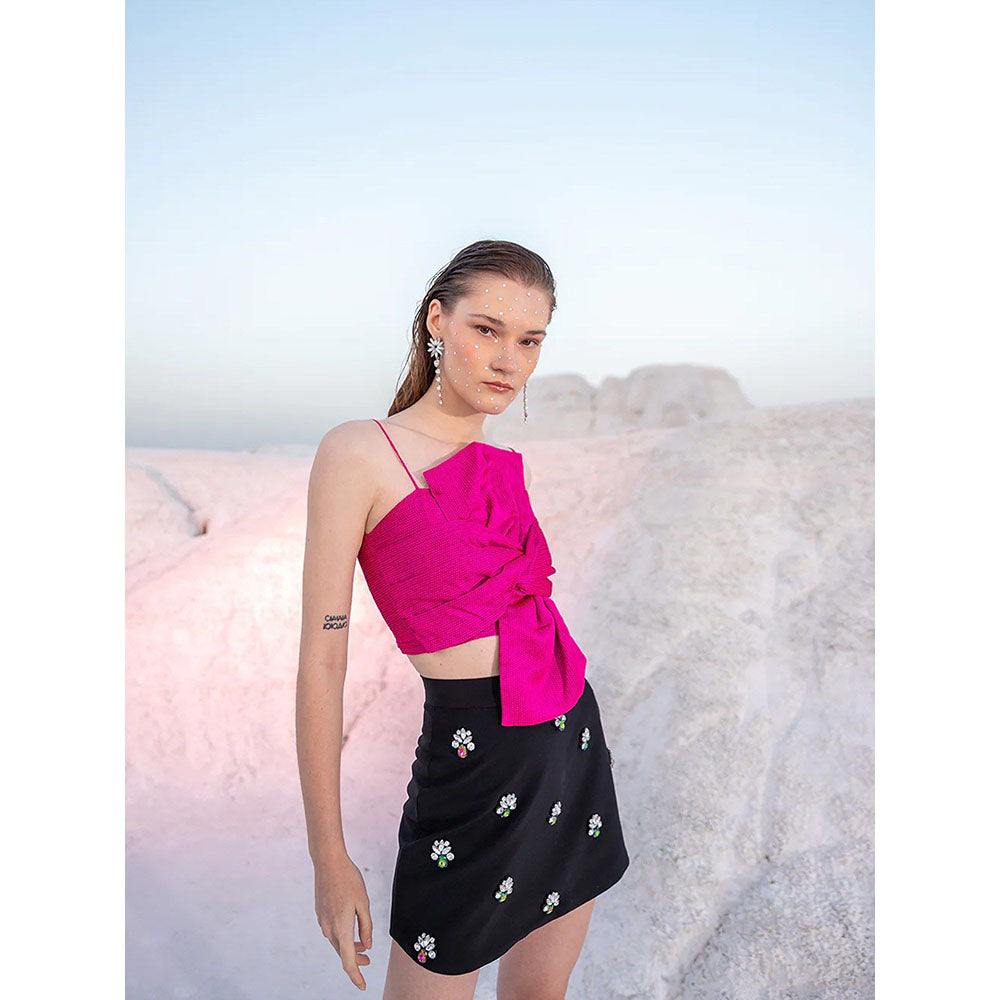 Label Iris Fuchsia Pink Knot Crop Top
