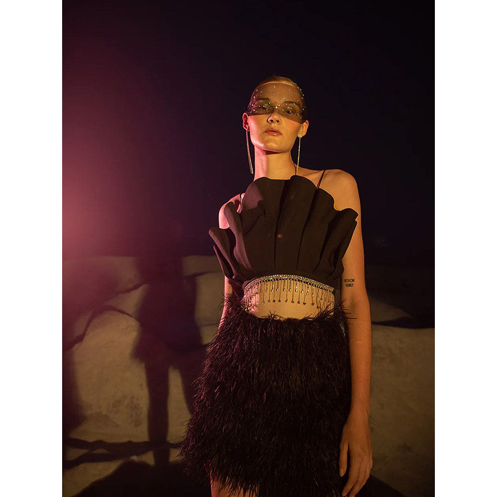 Label Iris Black Embellished Fan Crop Top