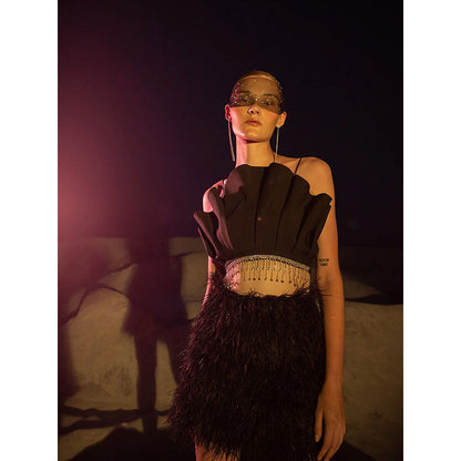 Label Iris Black Embellished Fan Crop Top