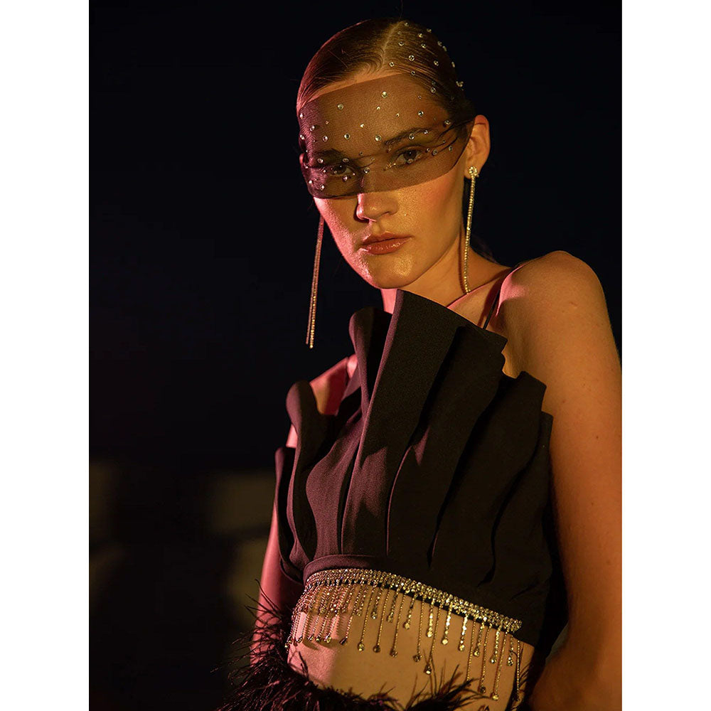 Label Iris Black Embellished Fan Crop Top