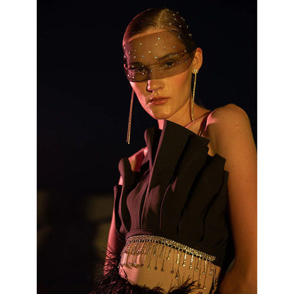 Label Iris Black Embellished Fan Crop Top