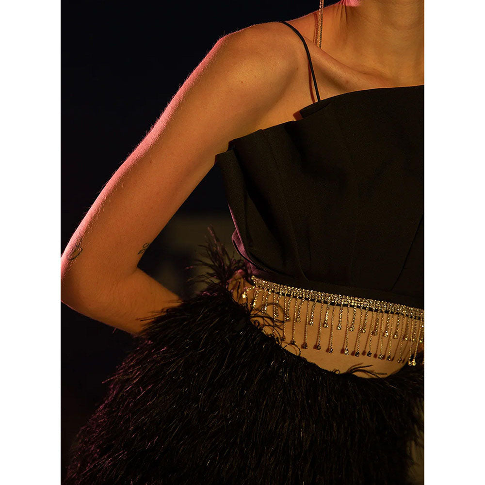 Label Iris Black Embellished Fan Crop Top