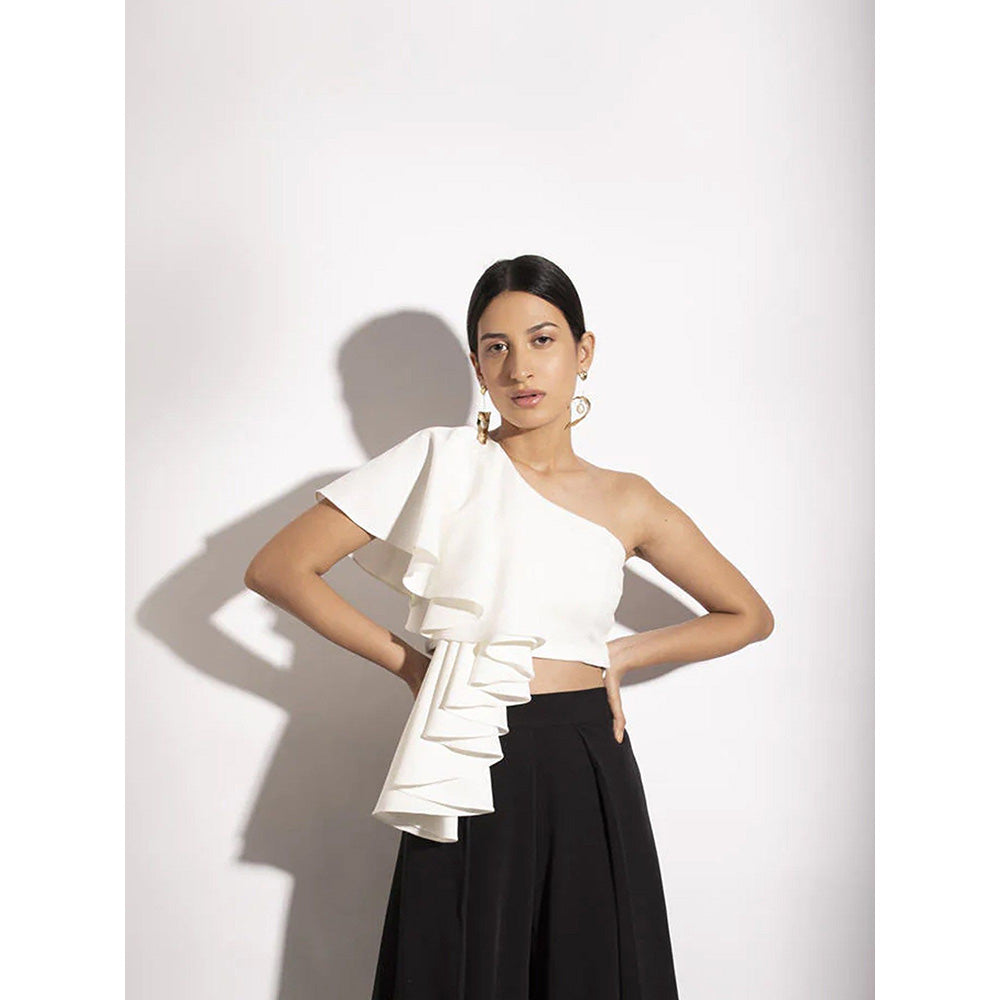 Label Iris Ivory Ruffle Crop Top