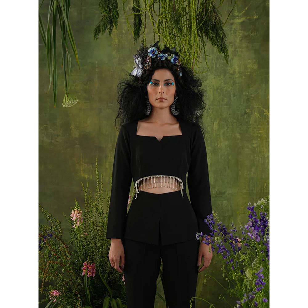 Label Iris Black Embellished Cut Out Crop Top