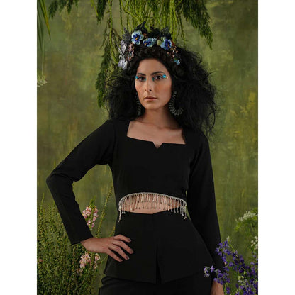 Label Iris Black Embellished Cut Out Crop Top