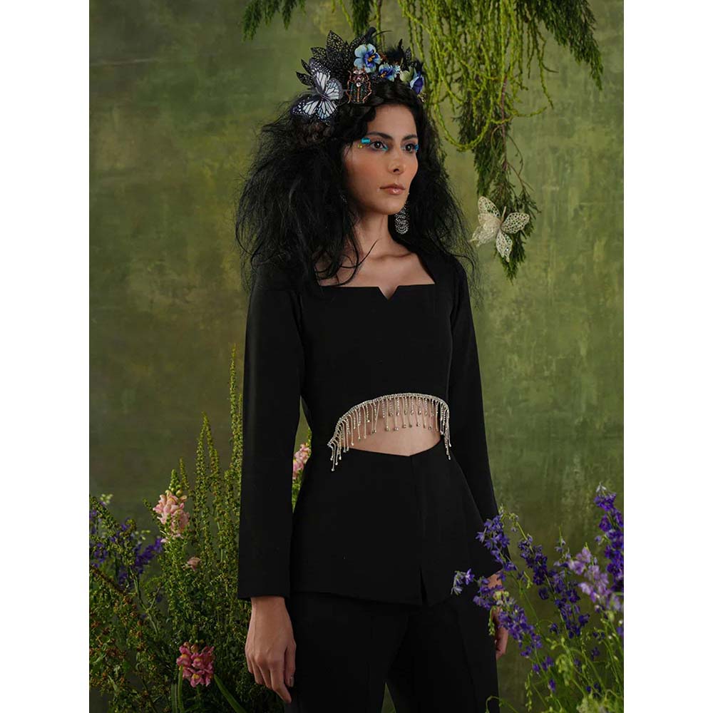 Label Iris Black Embellished Cut Out Crop Top