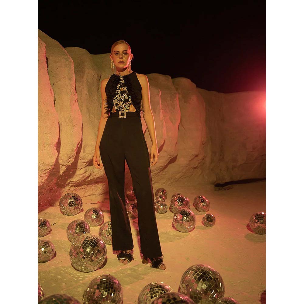 Label Iris Black Panelled Jumpsuit