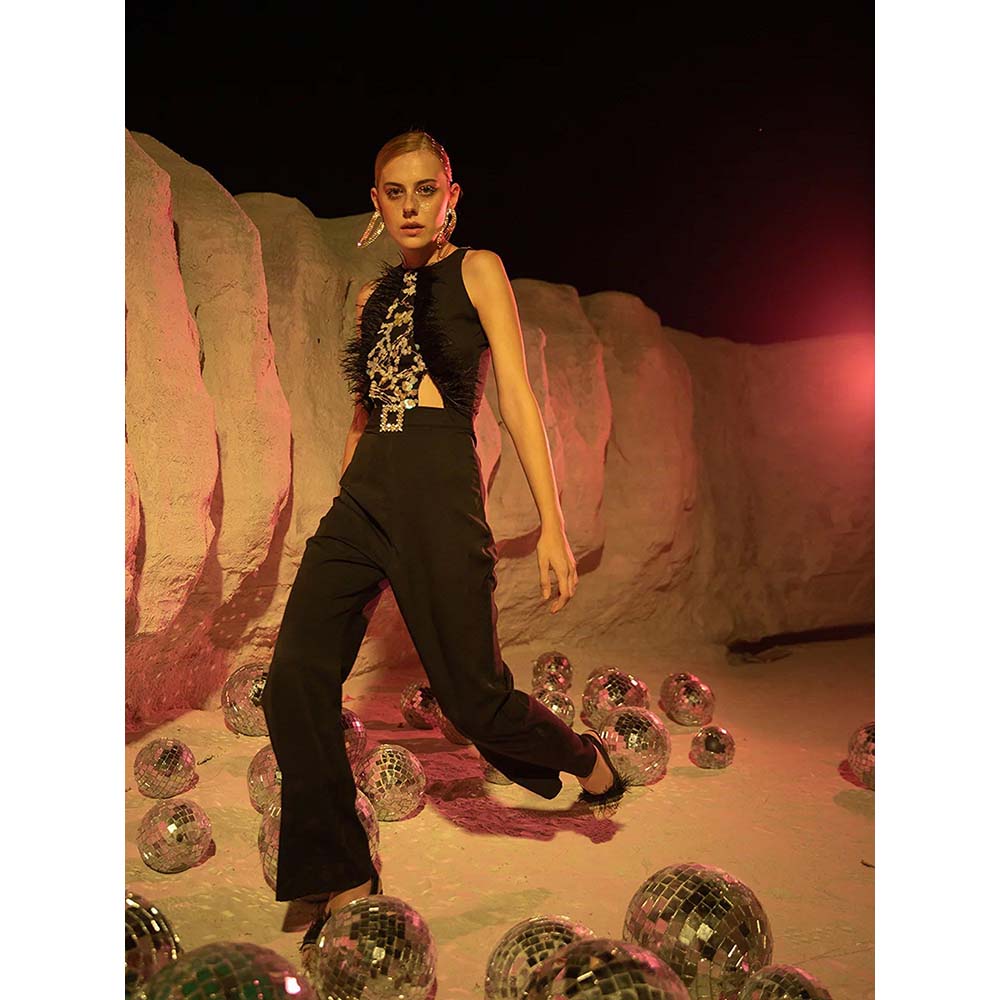 Label Iris Black Panelled Jumpsuit