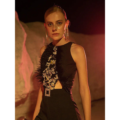 Label Iris Black Panelled Jumpsuit